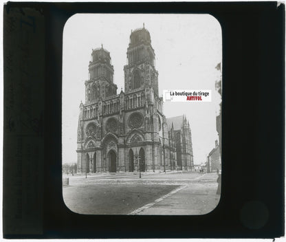 Cathédrale, Orléans, photo plaque verre, noir & blanc, positif 8,5x10 cm