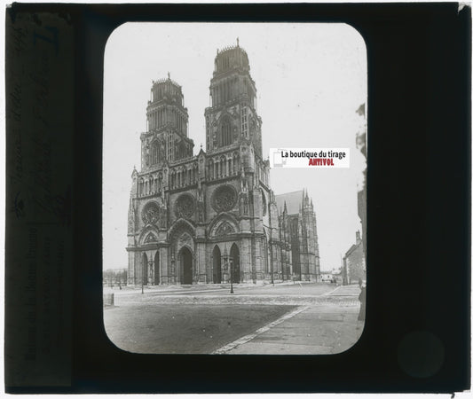Cathédrale, Orléans, photo plaque verre, noir & blanc, positif 8,5x10 cm