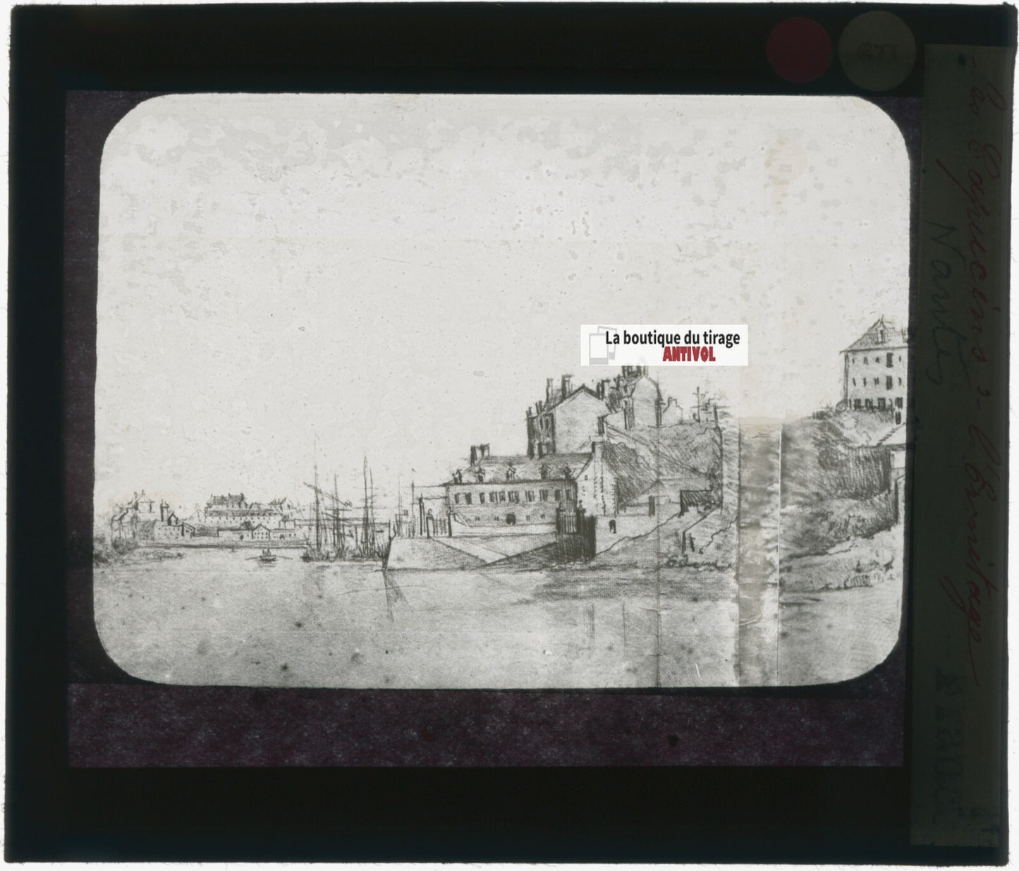 Ermitage Capucins Nantes, dessin, plaque verre, noir & blanc, positif 8,5x10 cm