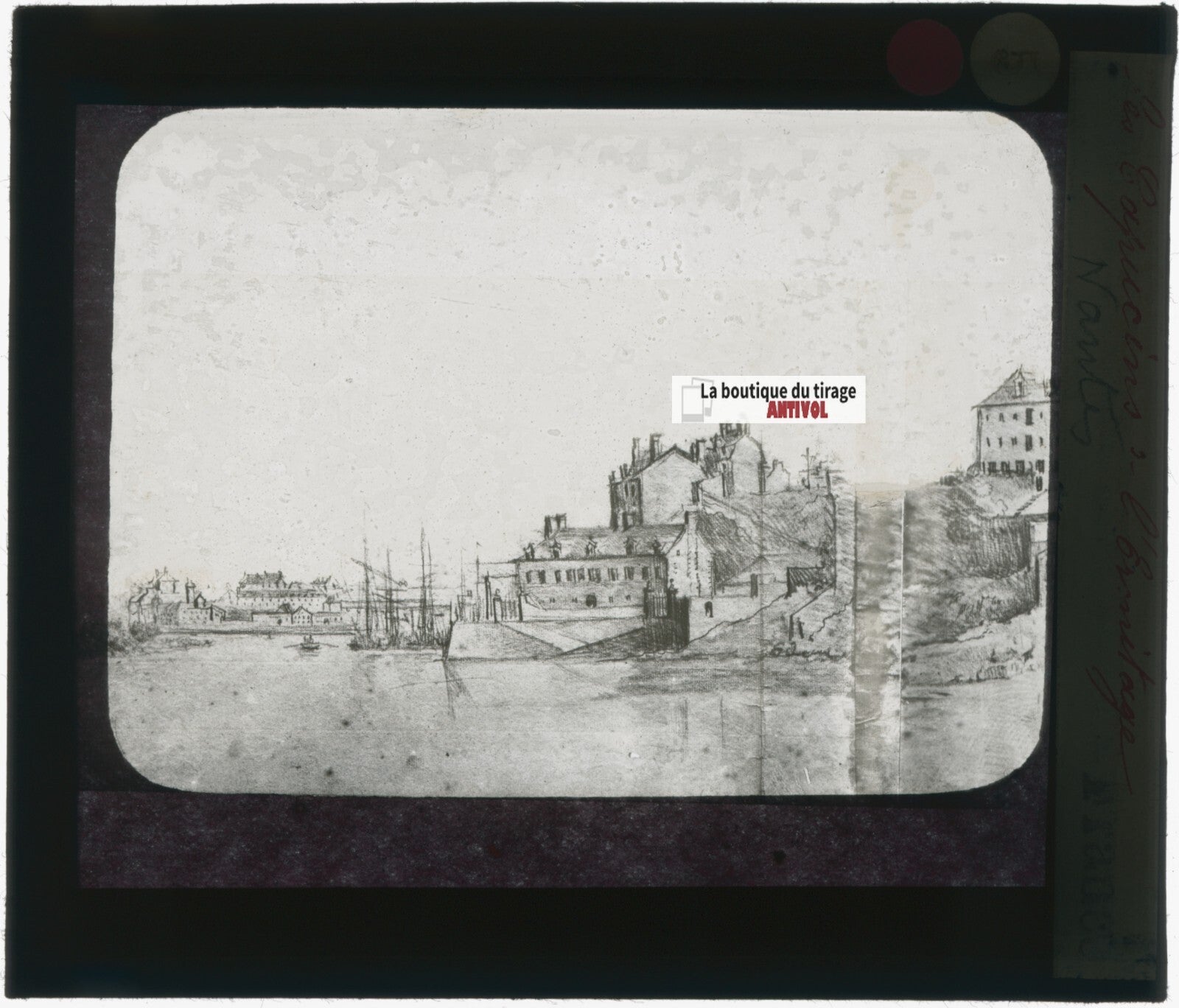 Ermitage Capucins Nantes, dessin, plaque verre, noir & blanc, positif 8,5x10 cm