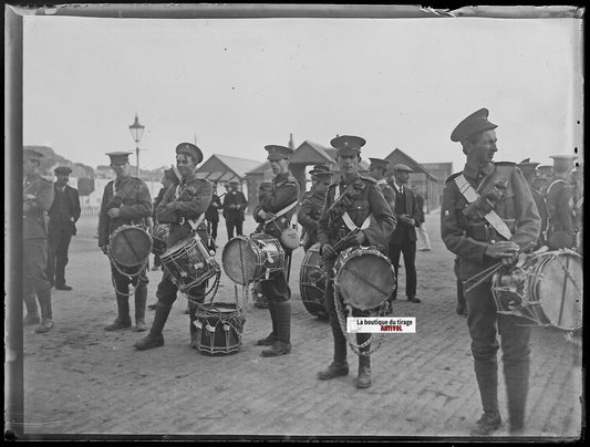 Jersey, Guernesey, soldats, Plaque verre photo, négatif noir & blanc 9x12 cm