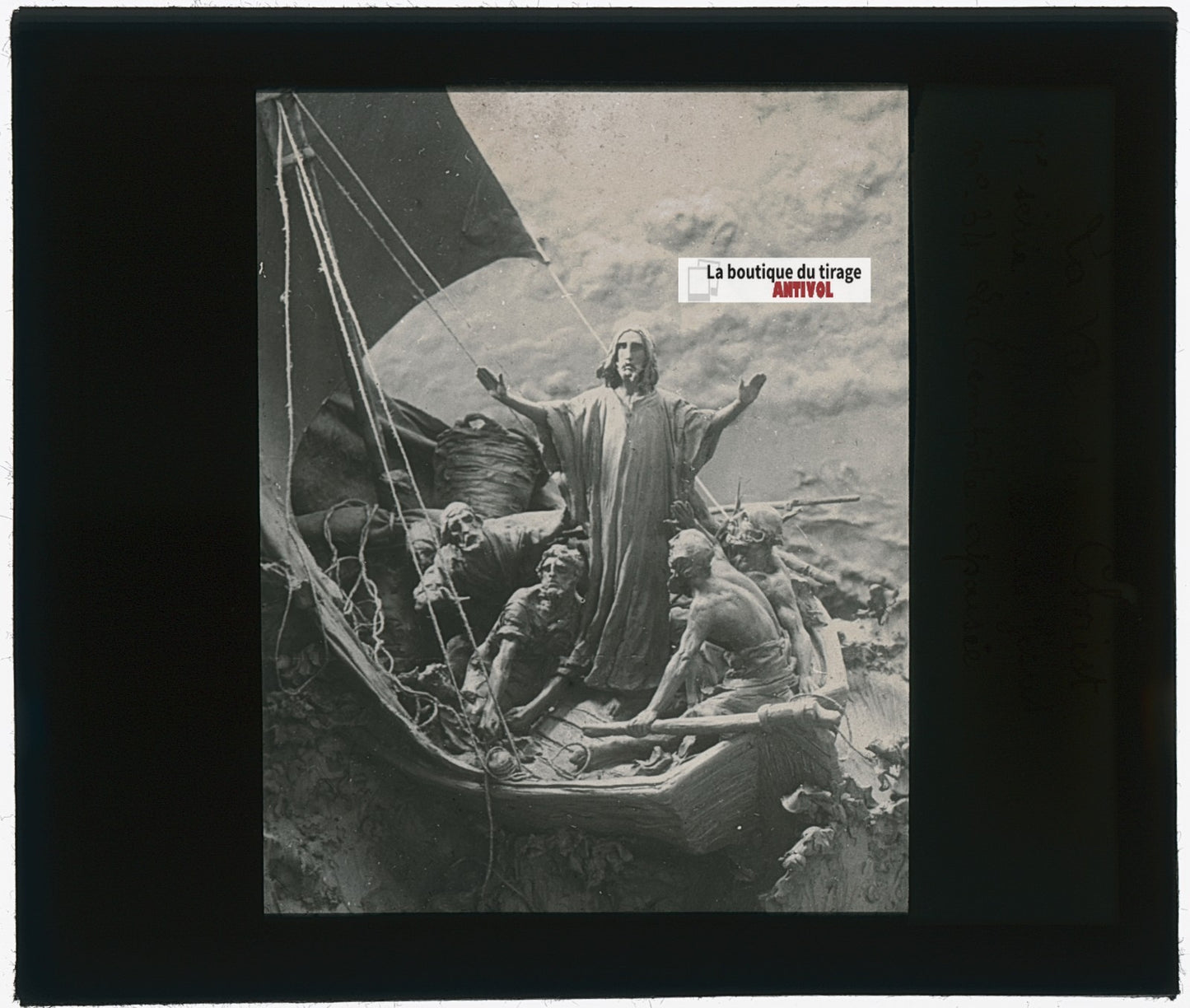 La Tempête apaisée, Christ, photo plaque verre, noir & blanc, positif 8,5x10 cm