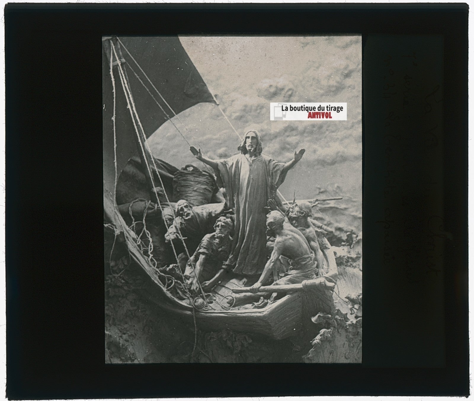 La Tempête apaisée, Christ, photo plaque verre, noir & blanc, positif 8,5x10 cm