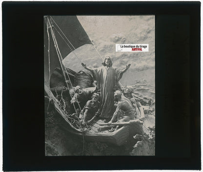 La Tempête apaisée, Christ, photo plaque verre, noir & blanc, positif 8,5x10 cm