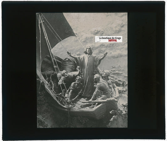 La Tempête apaisée, Christ, photo plaque verre, noir & blanc, positif 8,5x10 cm