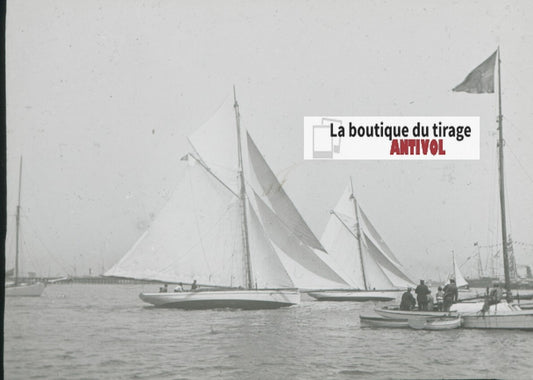 Yokohama, Japon, bateaux, photo plaque verre, noir & blanc, positif 8,5x10 cm