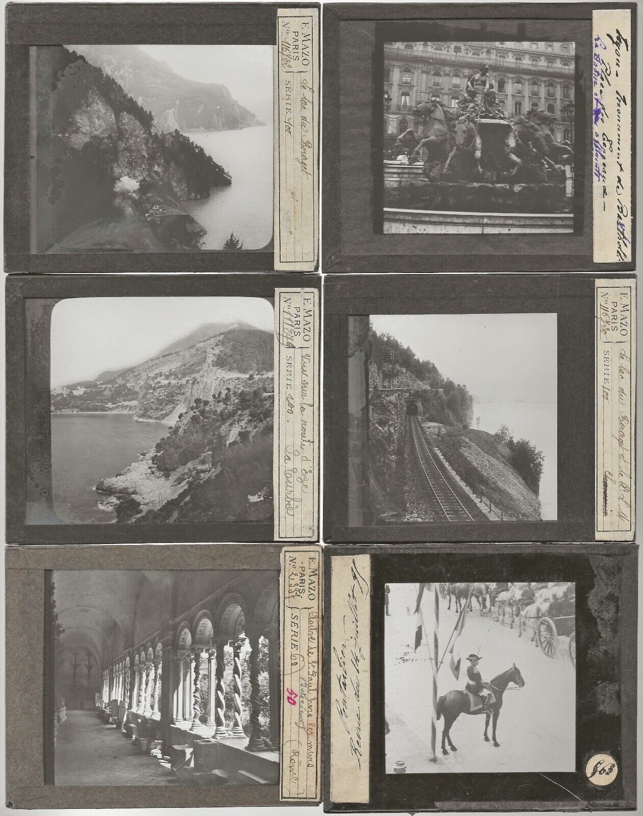 Italie France, voyage, photos plaques de verre, lot de 10 positifs 8,5x10 cm