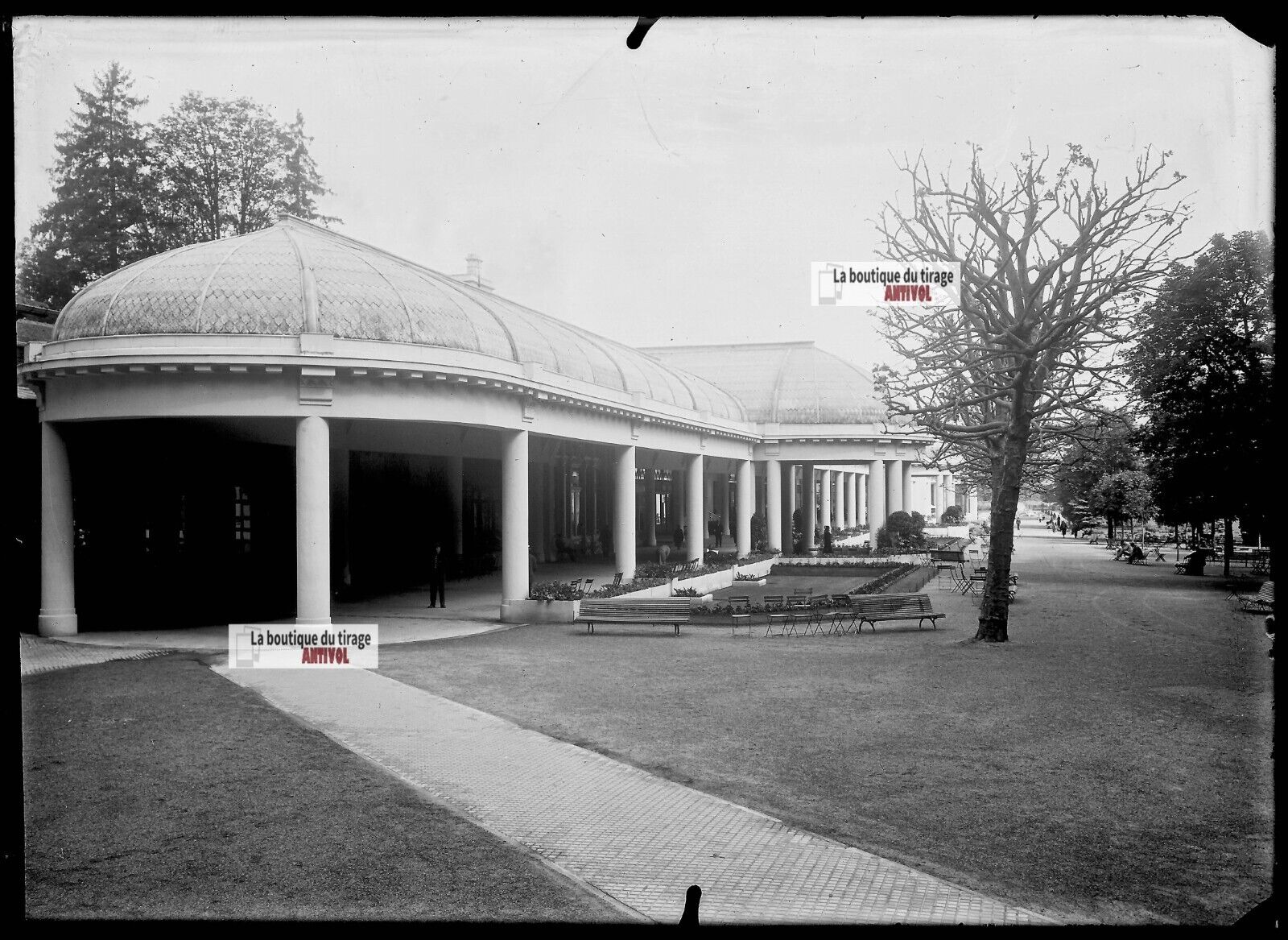 Plaque verre photo ancienne négatif noir et blanc 13x18 cm Vittel galerie therme