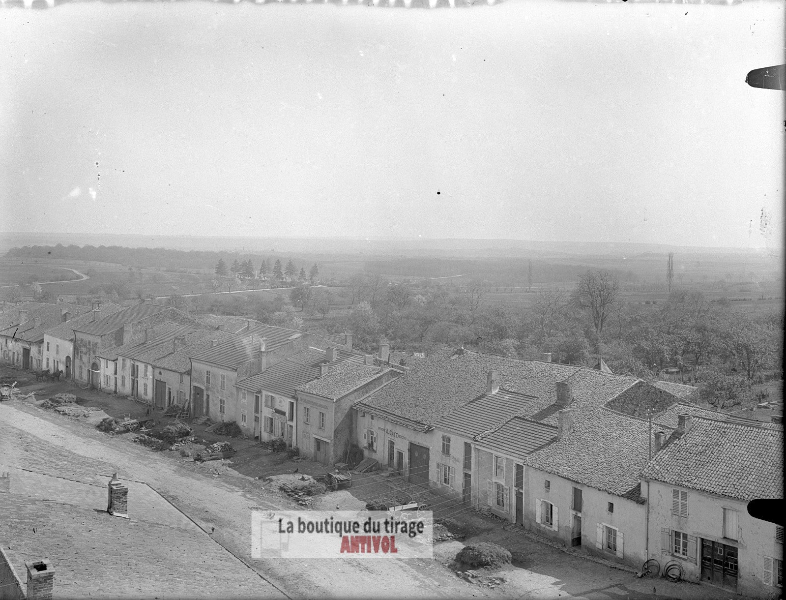Rue, village France, plaque verre, photo ancienne, négatif 9x12 cm