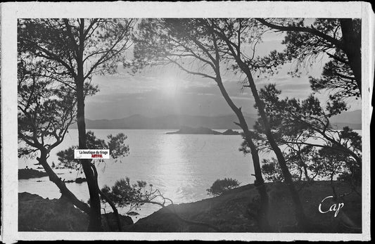 Saint-Raphaël, soleil, Plaque verre photo ancienne, négatif noir & blanc 9x14 cm