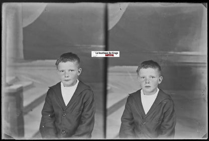 Garçon, portrait, Plaque verre photo ancienne, négatif noir & blanc 10x15 cm