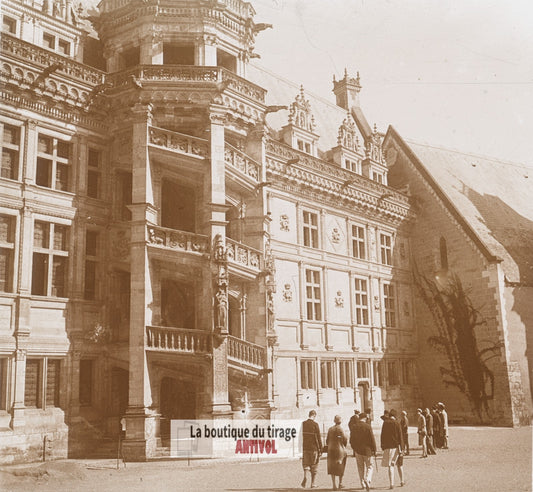 Château de Blois, architecture, plaque verre photo ancienne stéréo 6x13 cm