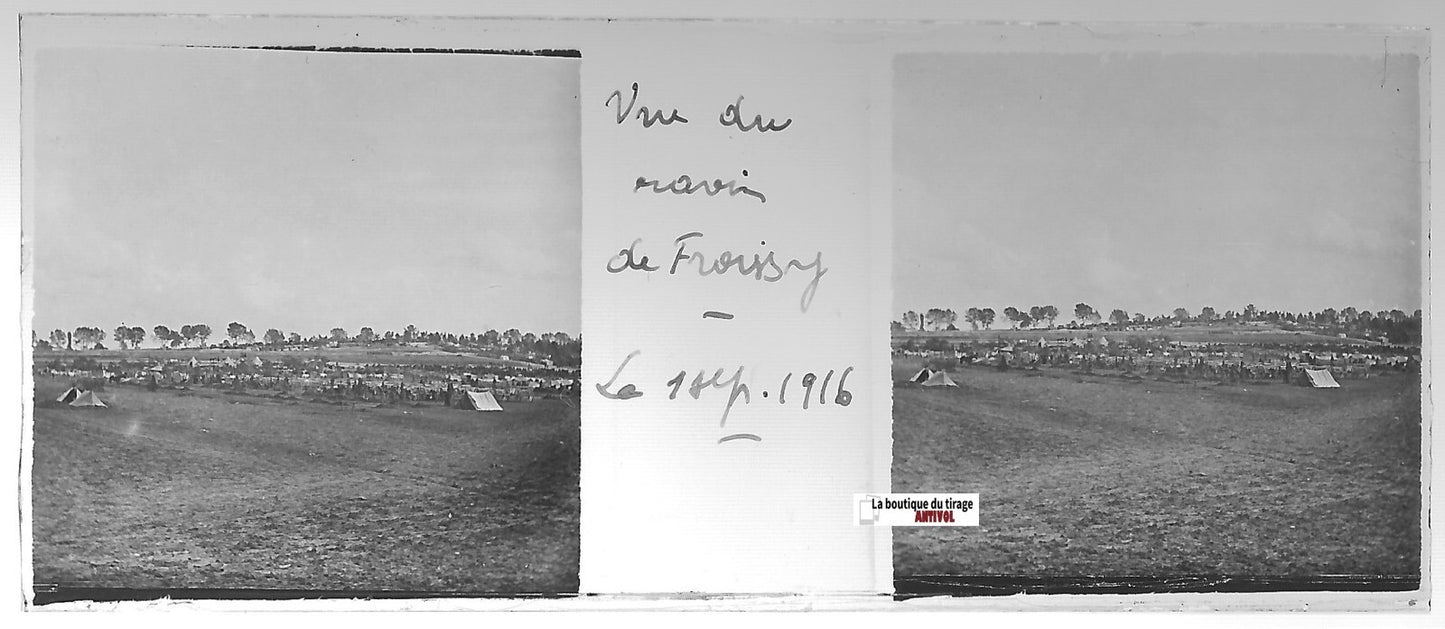 Ravin de Froissy, Plaque verre stéréo, positif ancien noir & blanc 4,5x10,7 cm