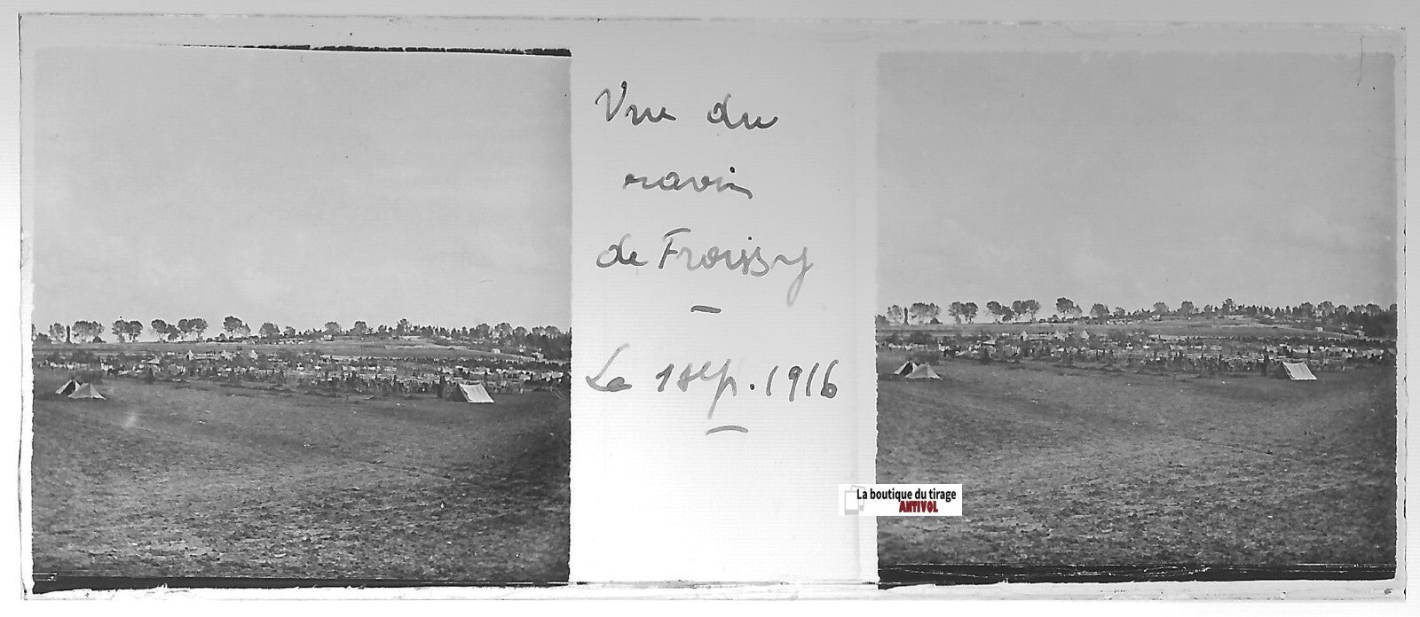 Ravin de Froissy, Plaque verre stéréo, positif ancien noir & blanc 4,5x10,7 cm