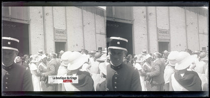 Algérie, douanes, plaque verre, photo stéréo, négatif noir & blanc 6x13 cm