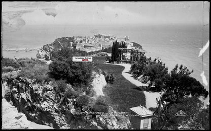 Plaque verre, photo ancienne, négatif noir & blanc 9x14 cm, Monaco, rocher