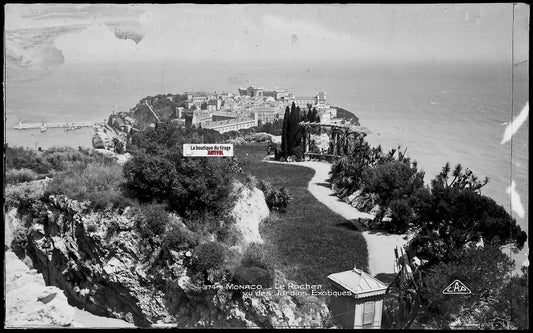 Plaque verre, photo ancienne, négatif noir & blanc 9x14 cm, Monaco, rocher