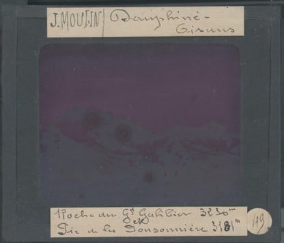 Roche du Galibier, photo J. Moulin, plaque verre, couleur, positif 8,5x10 cm