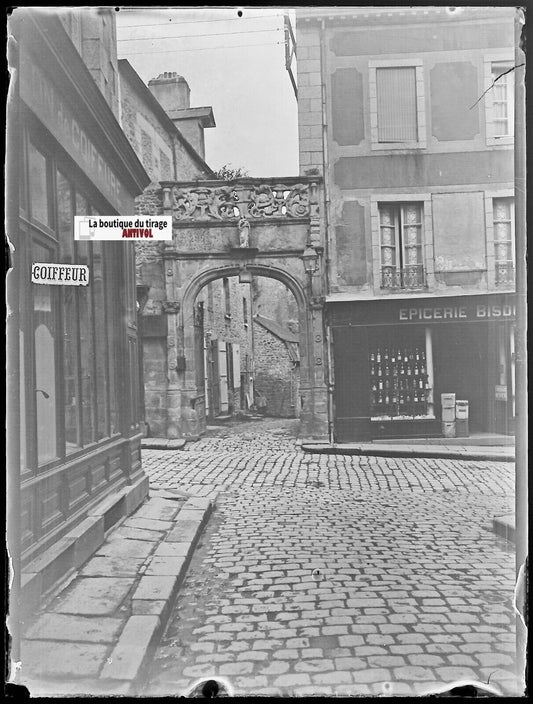 Dinan, Portail du Pélican, Plaque verre photo, négatif noir & blanc 9x12 cm