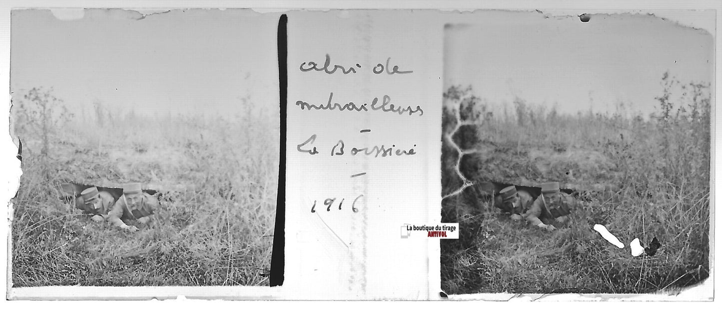 Laboissière-en-Santerre, Plaque verre stéréo, positif noir & blanc 4,5x10,7 cm