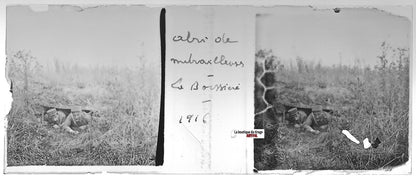 Laboissière-en-Santerre, Plaque verre stéréo, positif noir & blanc 4,5x10,7 cm