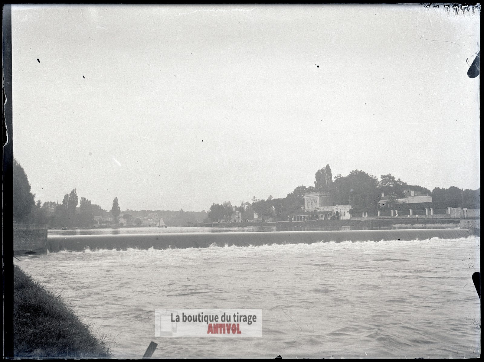 La Marne à Joinville-le-Pont, plaque verre, photo ancienne, négatif 9x12 cm