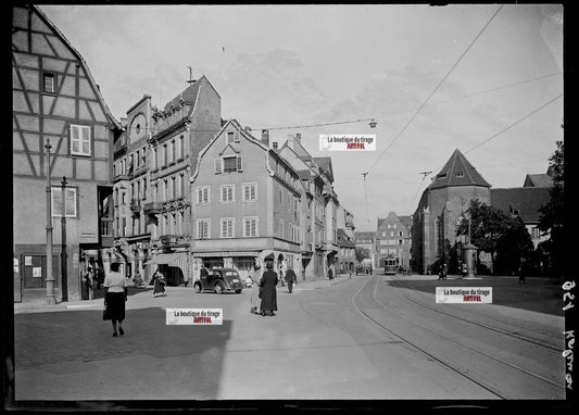 Plaque verre photo ancienne négatif noir et blanc 13x18 cm Colmar architecture 