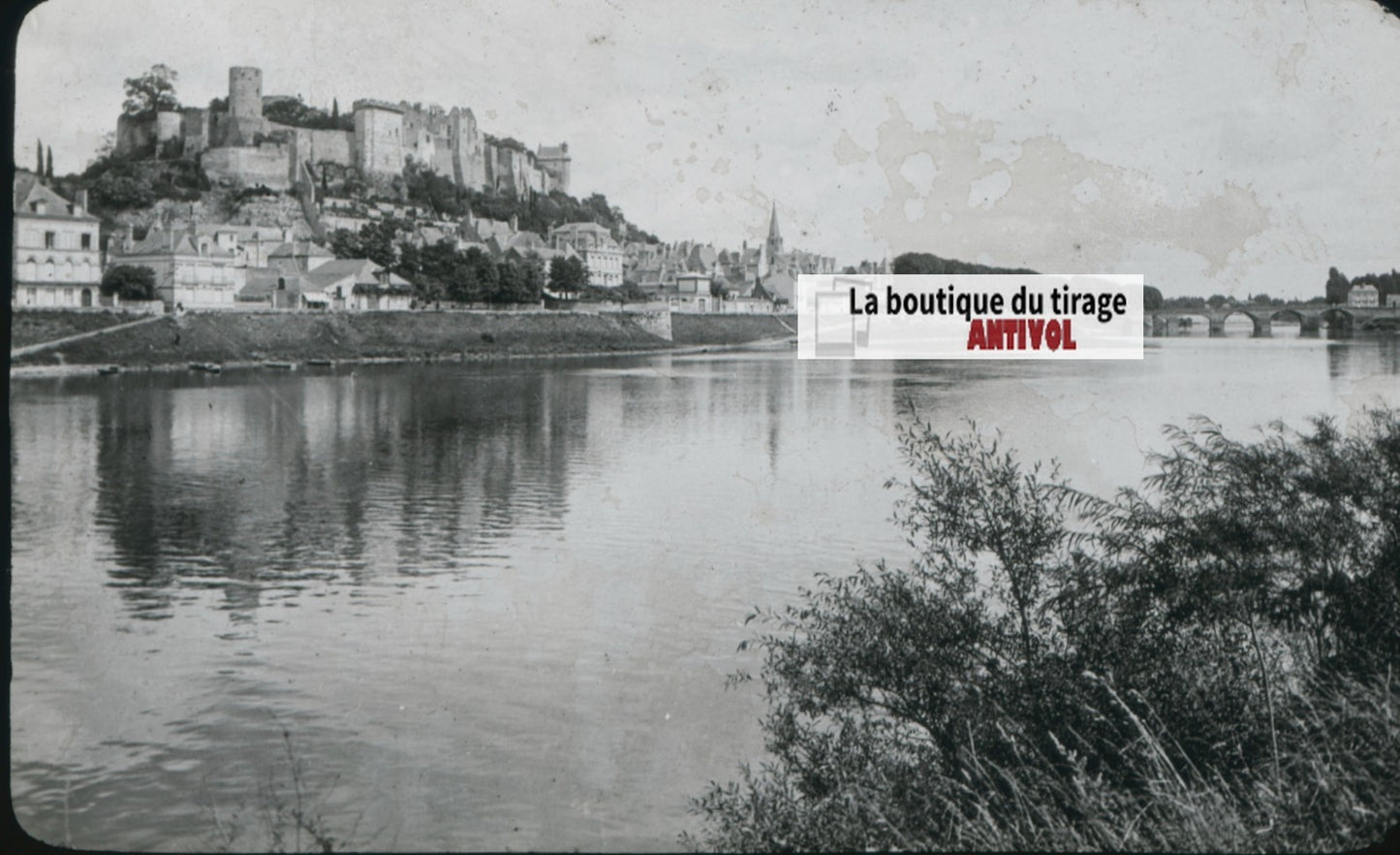 Château de Chinon, photo plaque verre, noir & blanc, positif 8,5x10 cm