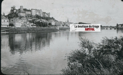 Château de Chinon, photo plaque verre, noir & blanc, positif 8,5x10 cm