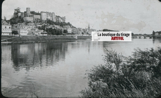 Château de Chinon, photo plaque verre, noir & blanc, positif 8,5x10 cm