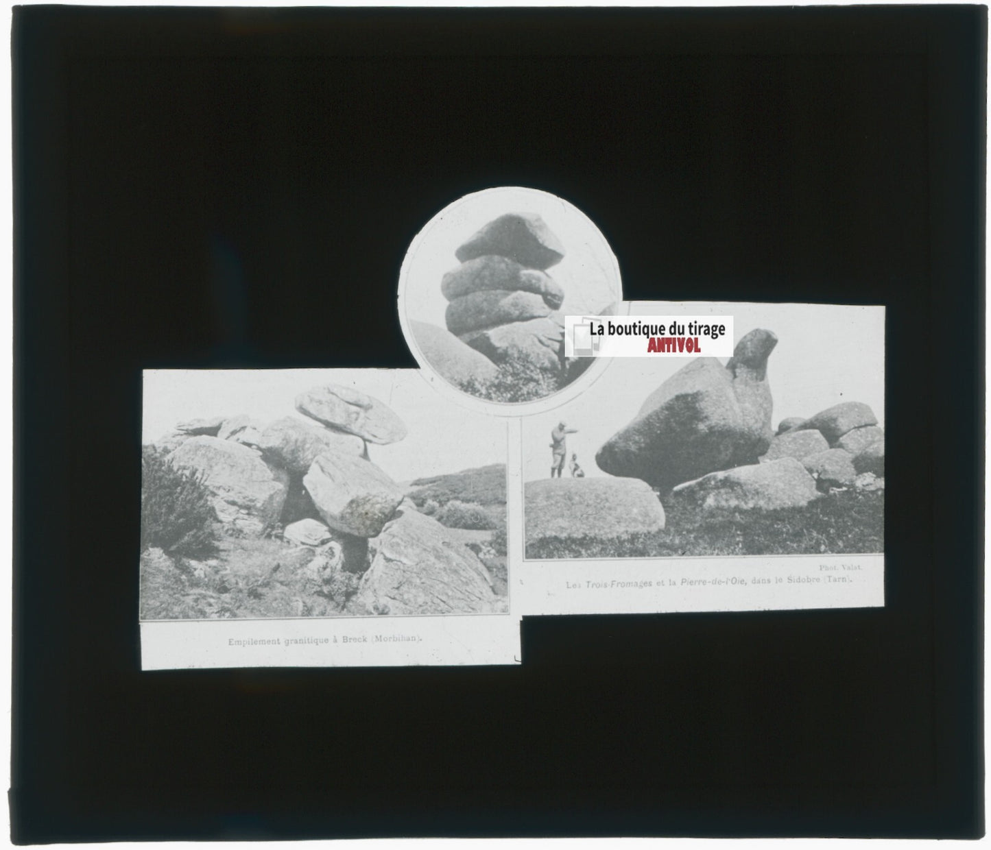 Rochers granitiques, photo plaque verre, noir & blanc, positif 8,5x10 cm