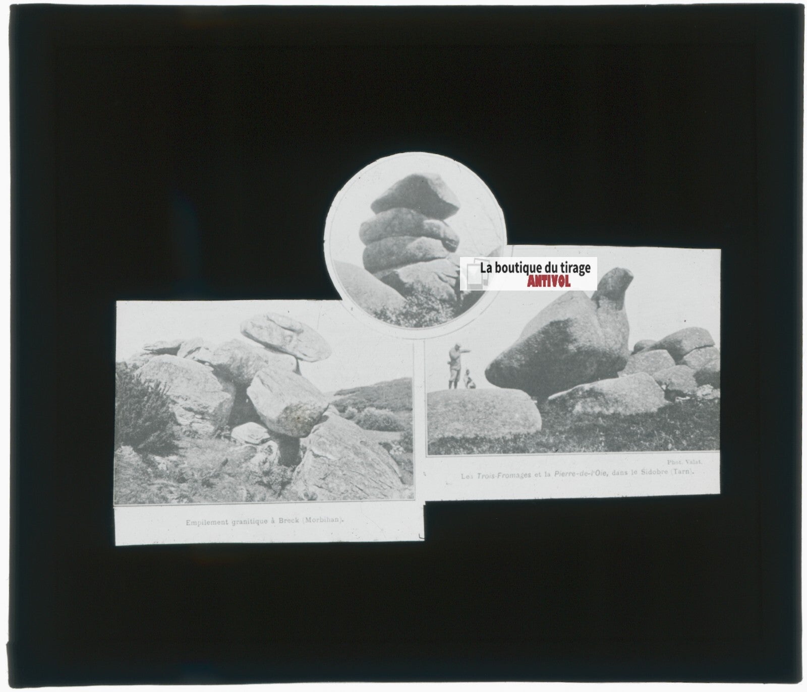 Rochers granitiques, photo plaque verre, noir & blanc, positif 8,5x10 cm