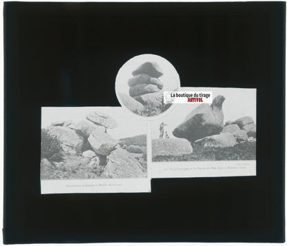 Rochers granitiques, photo plaque verre, noir & blanc, positif 8,5x10 cm