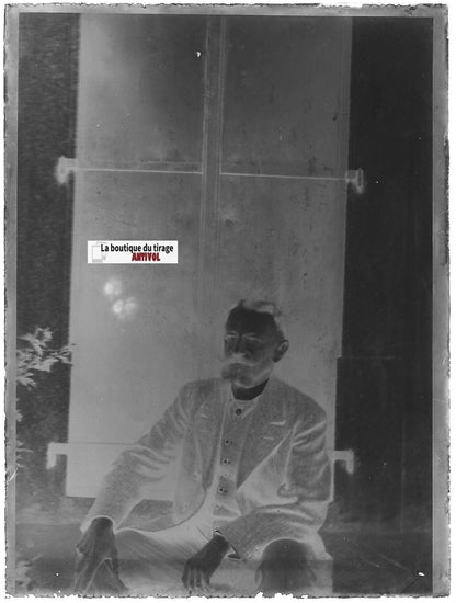 Homme, portrait, Plaque verre photo ancienne, négatif noir & blanc 9x12 cm