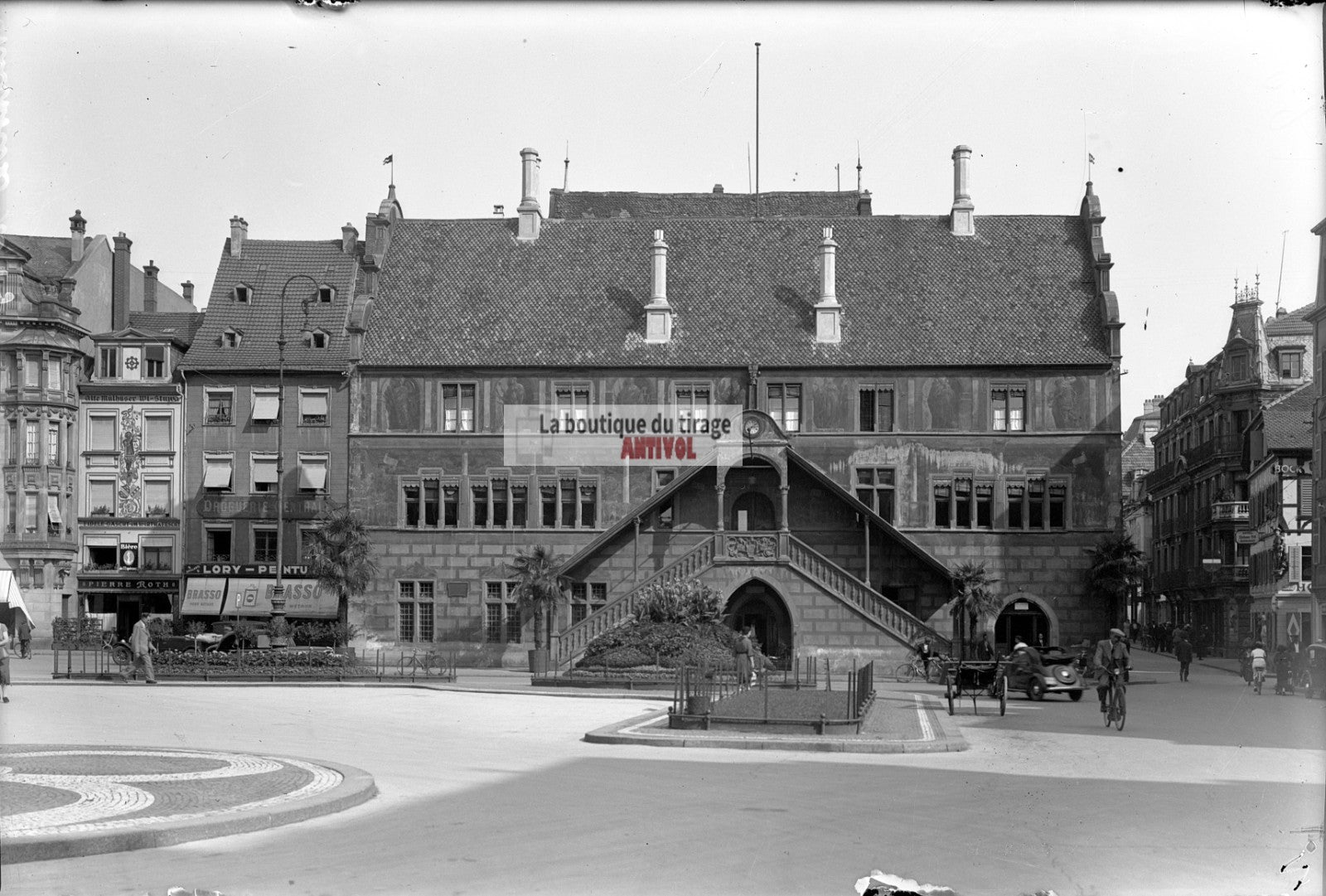 Mulhouse, voiture, tramway, photos plaque de verre, lot de 5 négatifs 10x15 cm