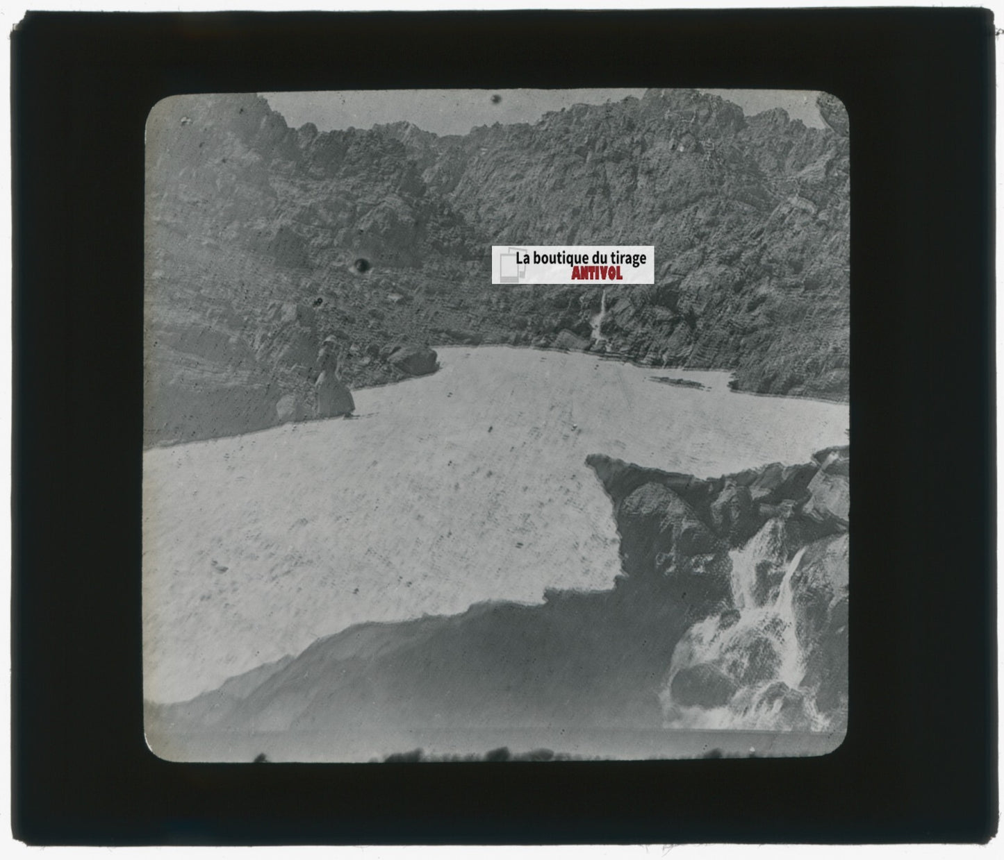 Paysage, montagne glacier, photo plaque verre, noir & blanc, positif 8,5x10 cm