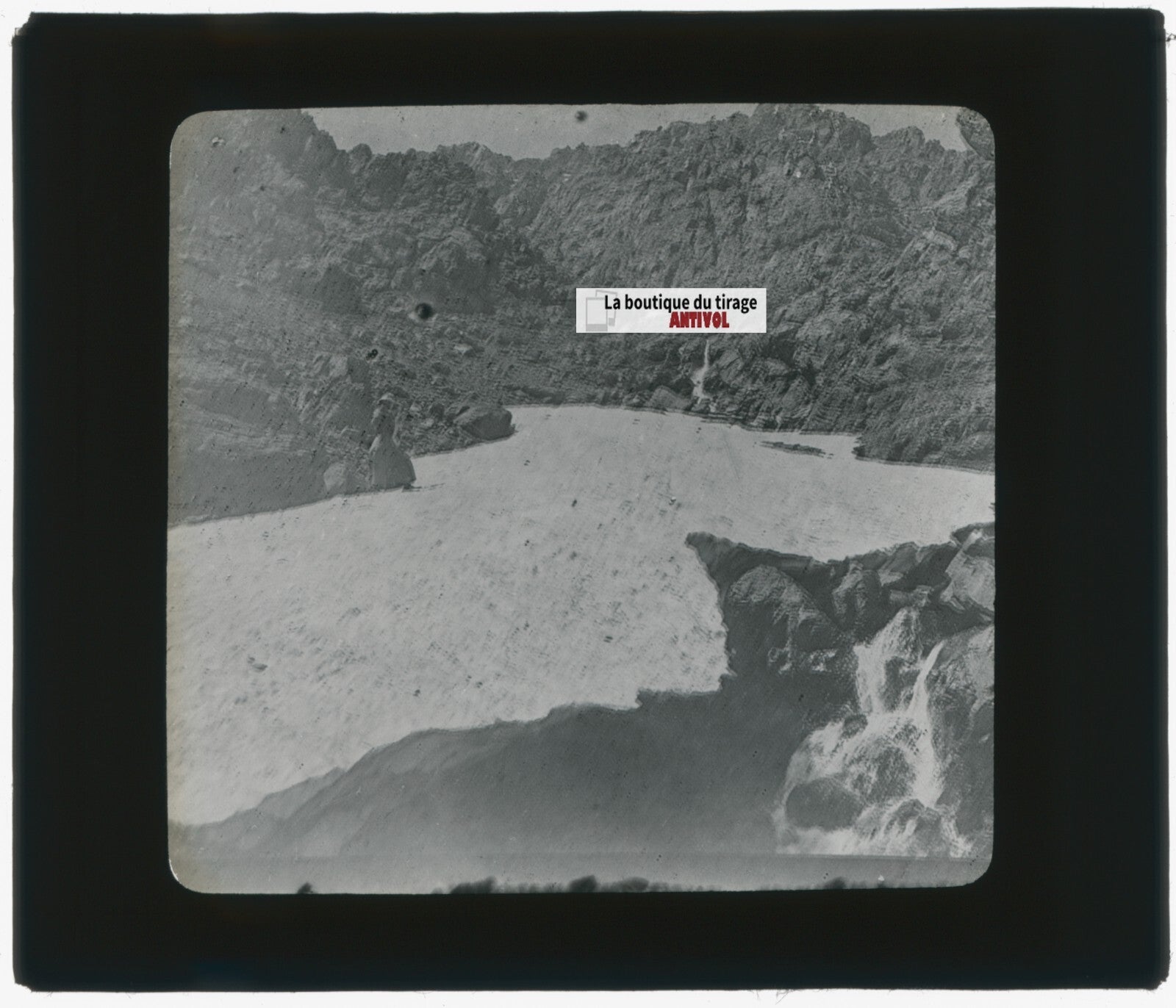Paysage, montagne glacier, photo plaque verre, noir & blanc, positif 8,5x10 cm