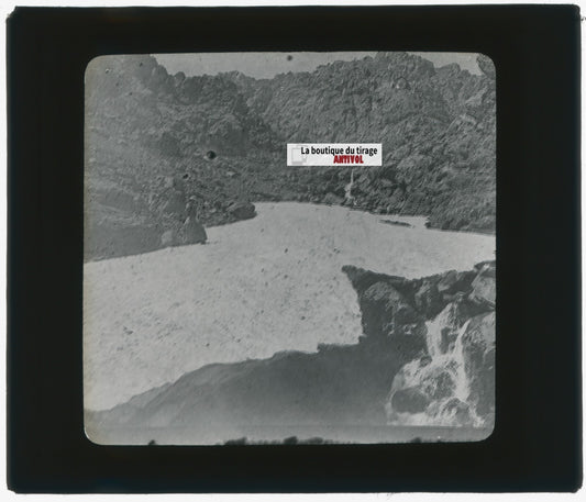 Paysage, montagne glacier, photo plaque verre, noir & blanc, positif 8,5x10 cm