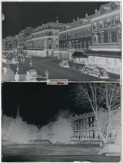 Mulhouse, voiture, tramway, photos plaque de verre, lot de 5 négatifs 10x15 cm