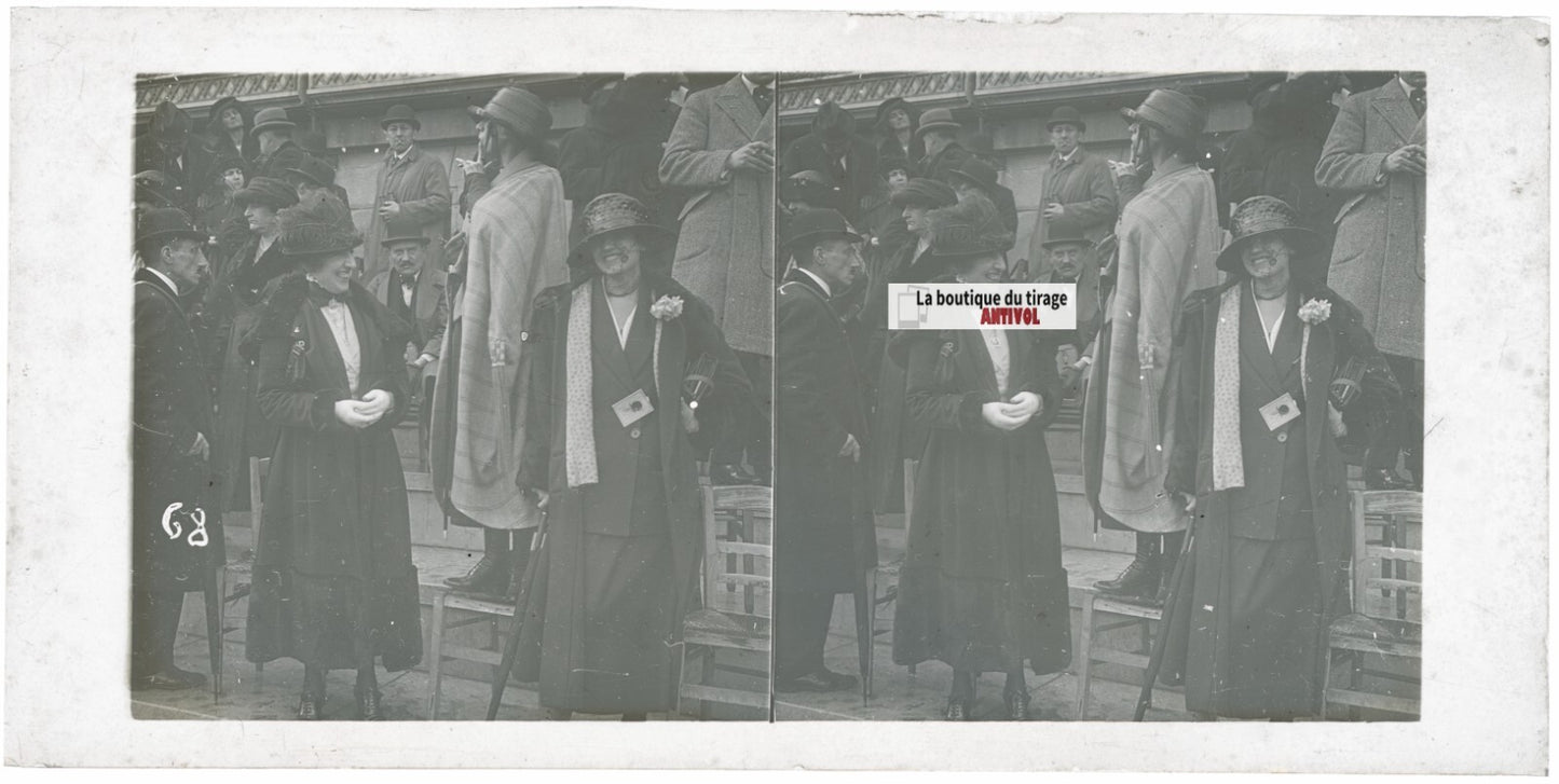 Hippodrome de Longchamp, Paris, stéréoscopie plaque verre, positif 8,5x17 cm