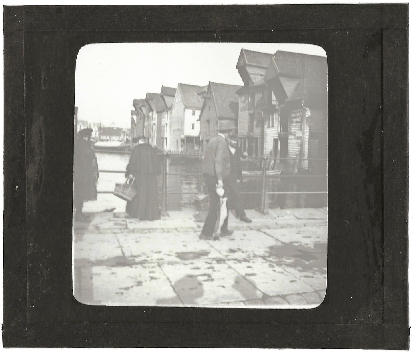 Port de Bergen, Norvège, photo ancienne plaque de verre, positif 8,5x10 cm