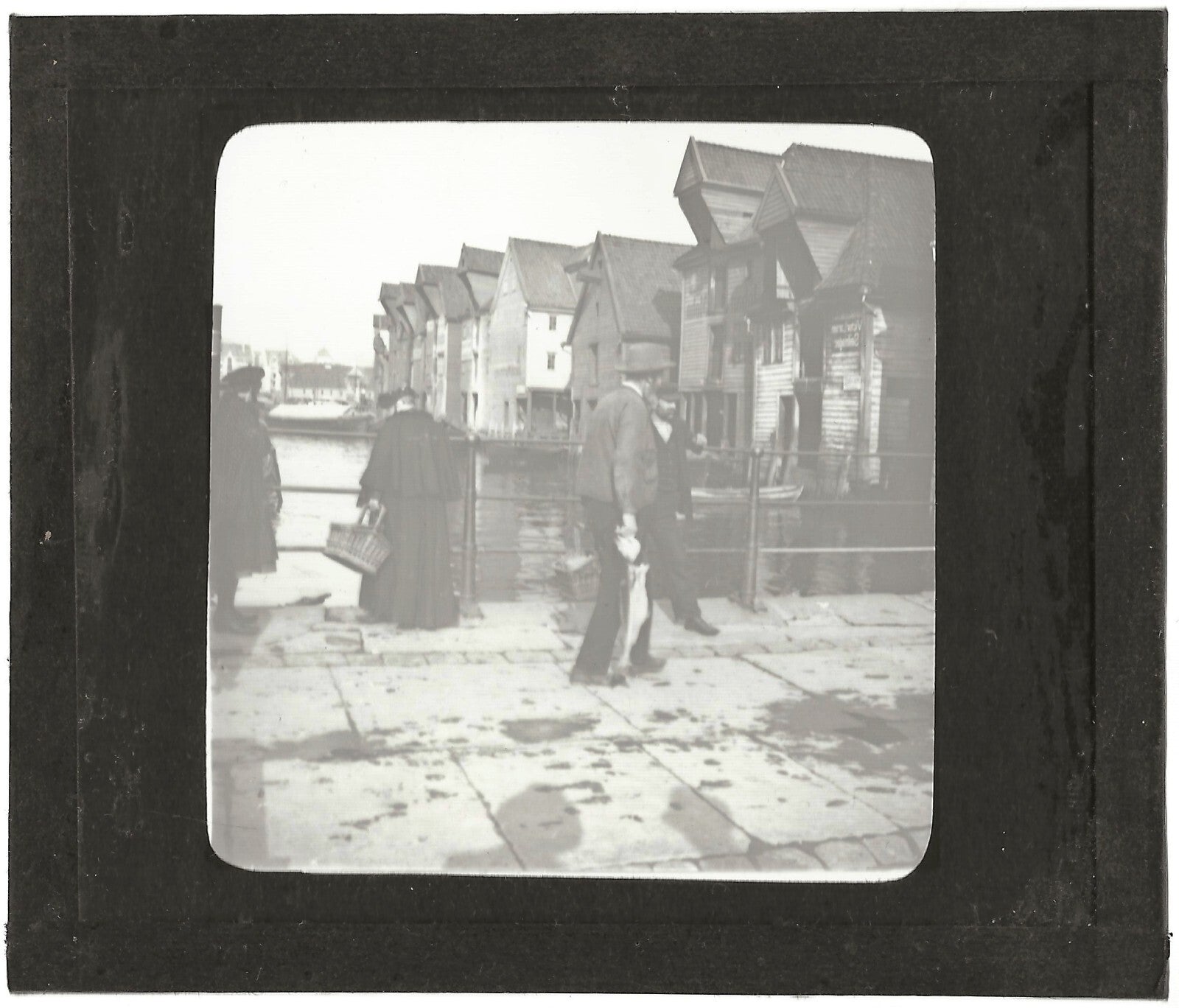 Port de Bergen, Norvège, photo ancienne plaque de verre, positif 8,5x10 cm