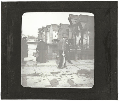 Port de Bergen, Norvège, photo ancienne plaque de verre, positif 8,5x10 cm
