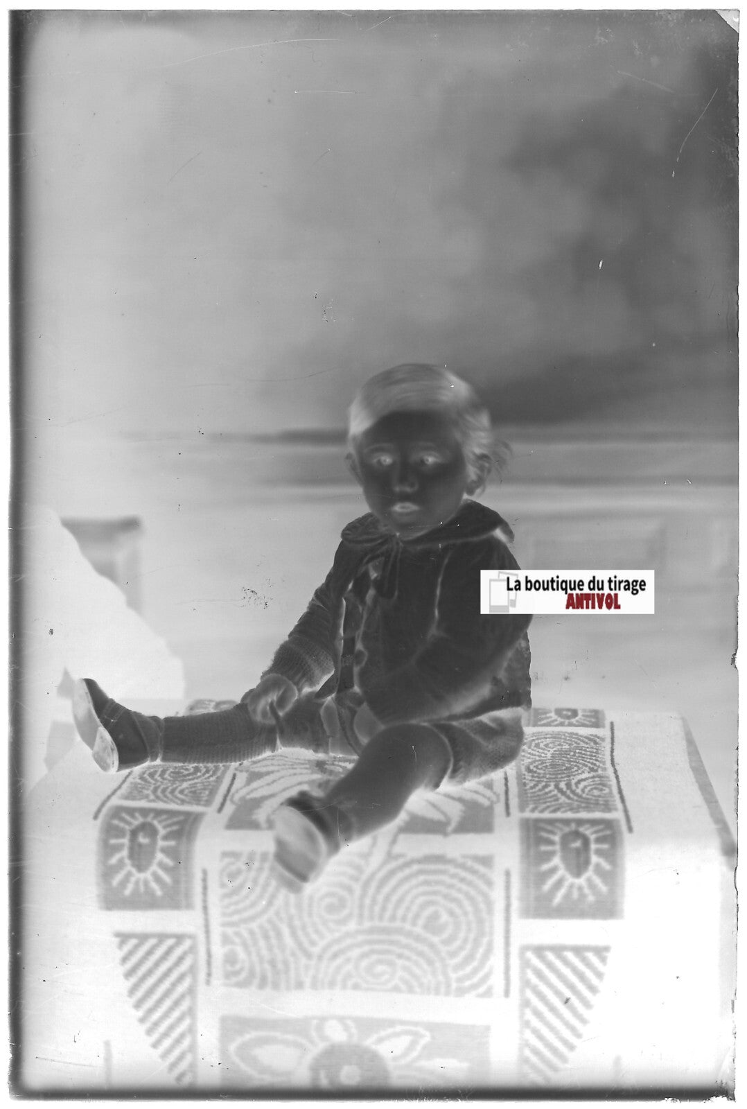 Enfant, bébé, Plaque verre photo ancienne, négatif noir & blanc 10x15 cm France