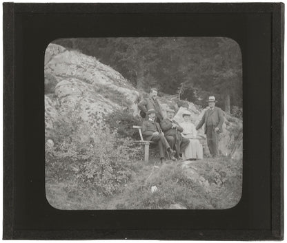 Famille, nature, personnages, photo ancienne plaque de verre, positif 8,5x10 cm