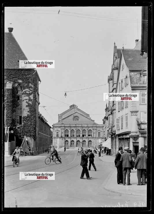 Plaque verre photo ancienne négatif noir et blanc 13x18 cm Colmar occupation