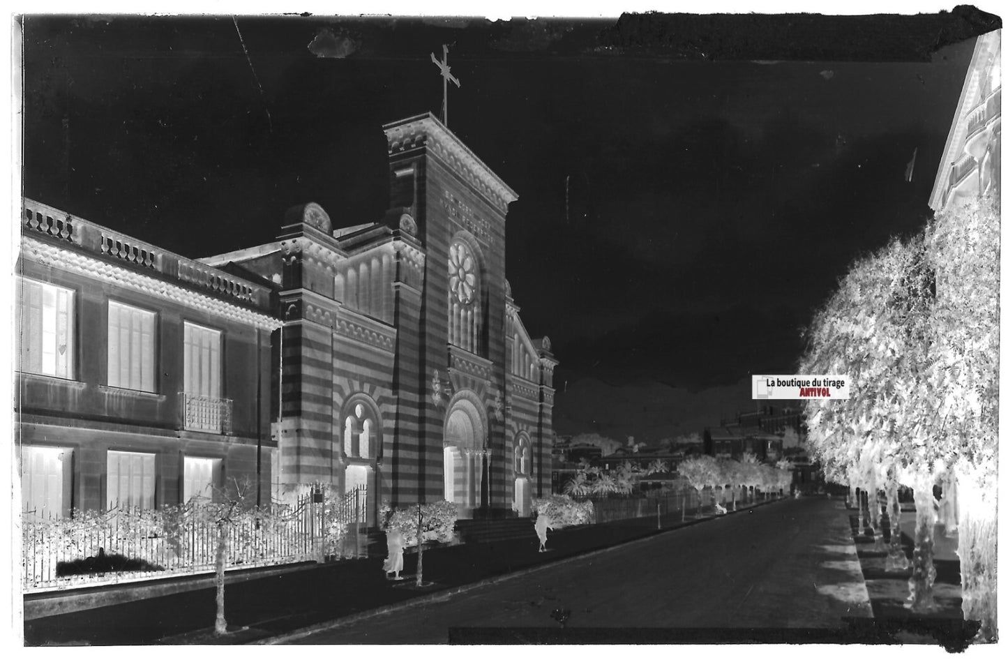 Plaque verre photo, négatif noir & blanc 9x14 cm, Menton église, carte postale