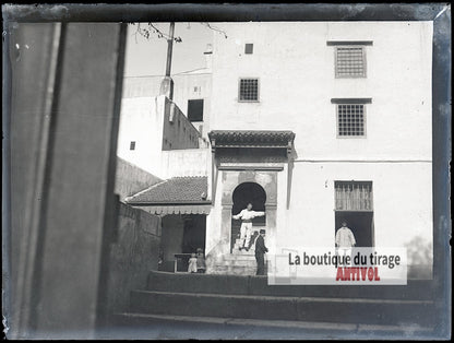 Algérie Afrique, bâtiment colonial, plaque verre photo ancienne, négatif 9x12 cm