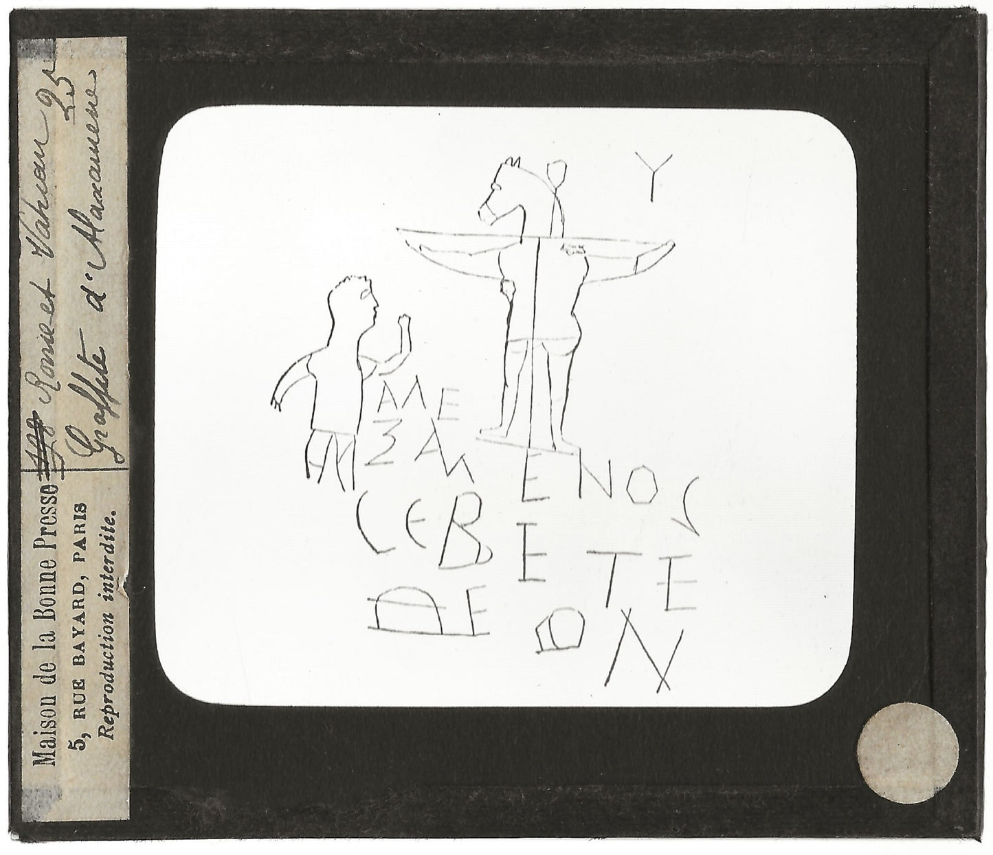 Graffiti d'Alexamenos, Rome et Vatican, photo plaque de verre, positif 8,5x10 cm