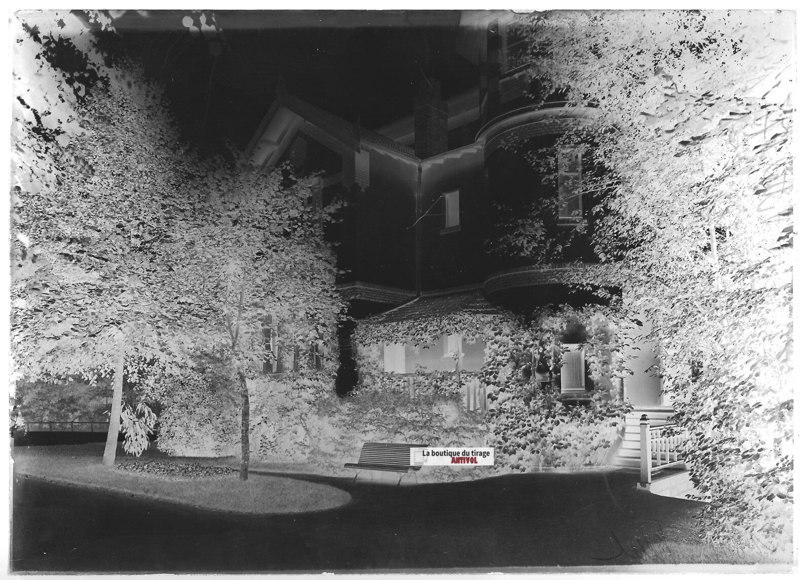 Plaque verre photo ancienne négatif noir et blanc 13x18 cm Vittel maison vintage